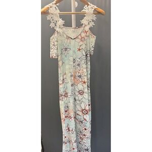 Womens M Floral Maxi Dress Cold Shoulder Lace Strap‎ Beach Vacation Summer
